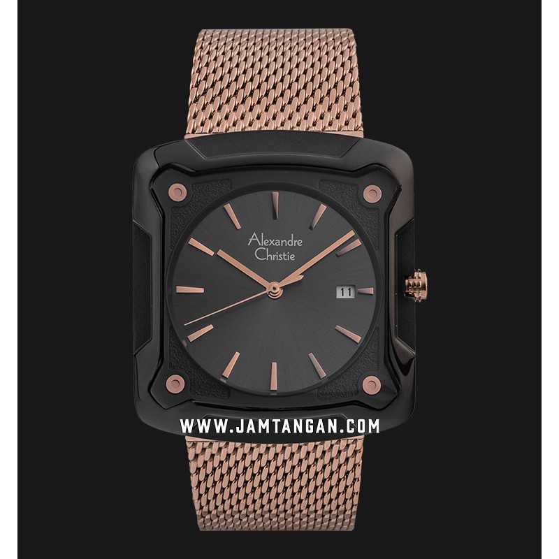 Alexandre Christie AC 3030 MD BBRBA Men Gunmetal Dial Rose Gold Mesh Strap