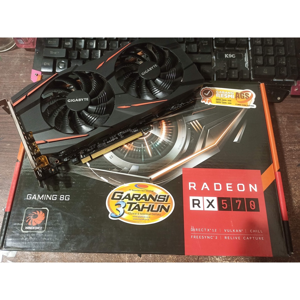 VGA 8GB AMD RX 570 Gaming Gigabyte || FullSet || Garansi on sampai 2024