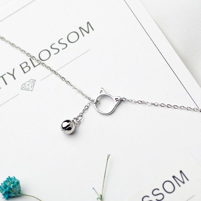 FerenHongXia Gelang Tangan Silver Aksen Kucing+Lonceng Untuk Wanita