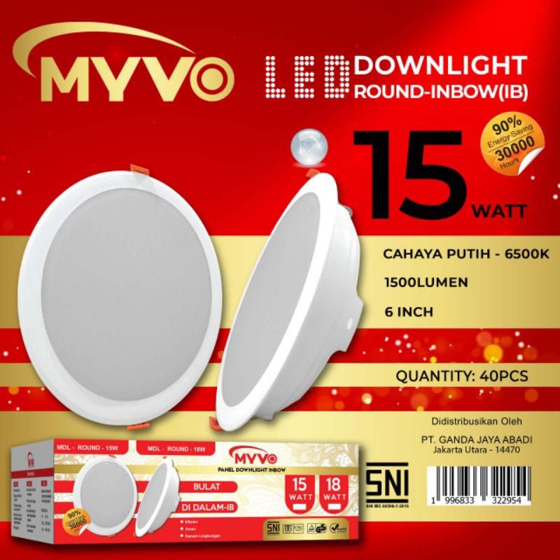 DOWN LIGHT Downlight Inbow 6W 9W 12W 15W 18W BULAT LED PANEL LAMPU LED MYVO Murah