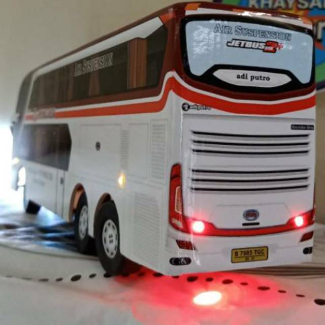 Miniatur bus PRIMAJASA DOUBLE DEKER  PLUS LAMPU