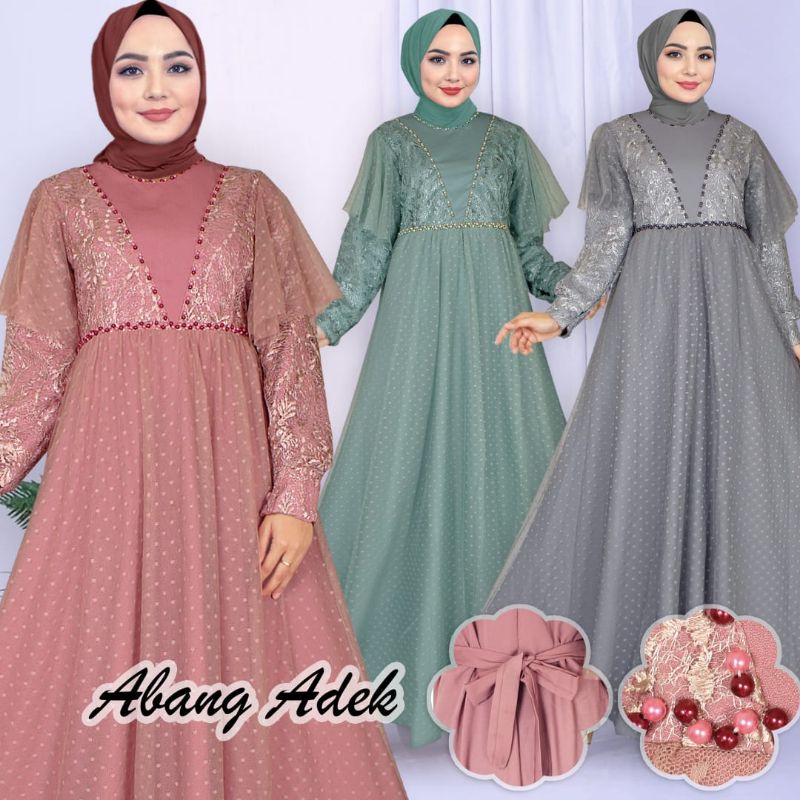 GAMIS CITRA KIRANA DOT MIX BRUKAT TILLE GAMIS FASHION ABANG ADEK COLLECTION GAMIS DEWASA BISA COD