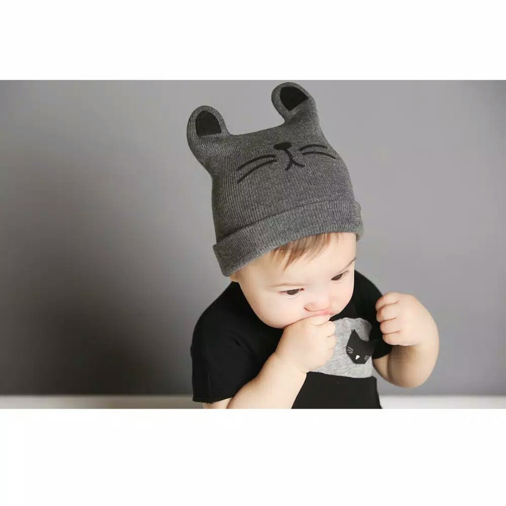 [High Quality] Topi Kupluk dengan Telinga Kucing Bayi Balita, Unisex_Cerianti