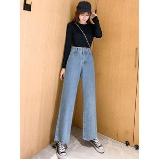  Celana  jeans  lebar kaki celana  pinggang tinggi wanita  