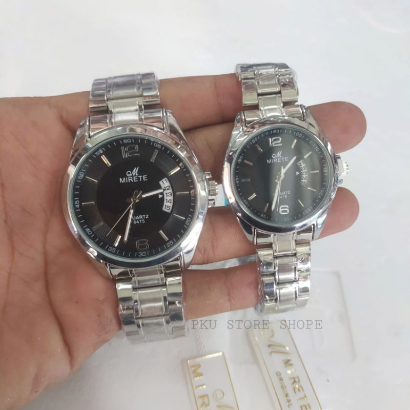 JAM COUPLE PRIA/WANITA MIRETE ORIGINAL WATER RESISTANT JAM TANGAN RANTAI STAINLIS STEL FREE BATRAI CADANGAN JAM TANGAN PRIA JAM TANGAN WANITA COD TAHAN AIR