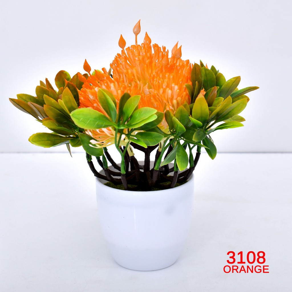 COD/ TL88 TANAMAN BUNGA HIAS POT TANAMAN HIAS DEKORASI RUMAH  DAN BUNGA PLASTIK  P3108-ORANGE
