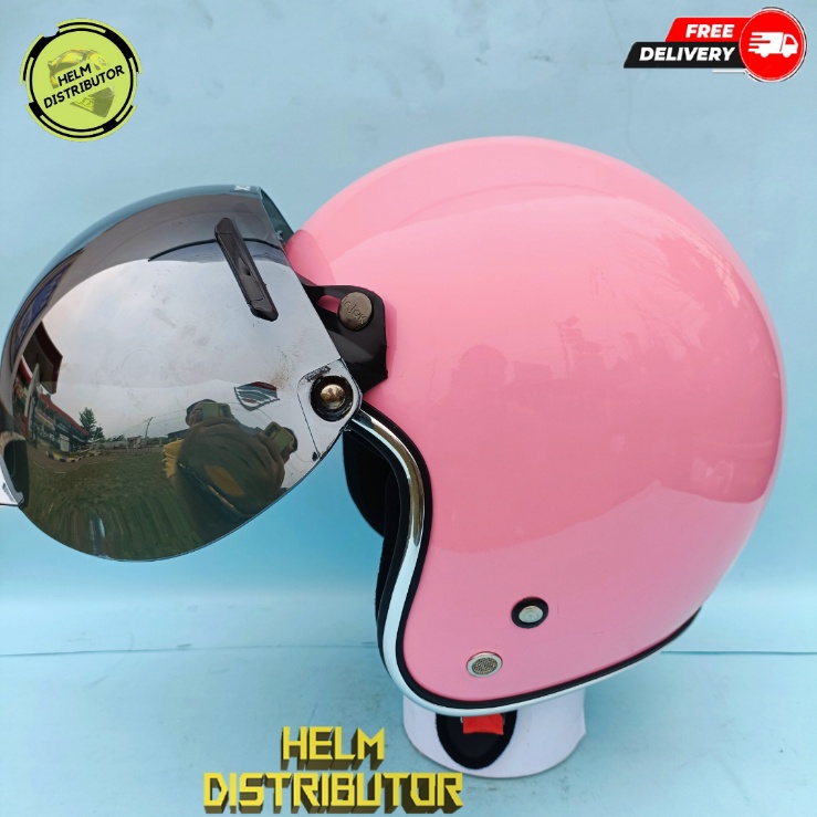 Helm Bogo Dewasa Kaca Cembung Silver/Pelangi, Lis Chrome Kualitas Premium Untuk Pria dan Wanita COD