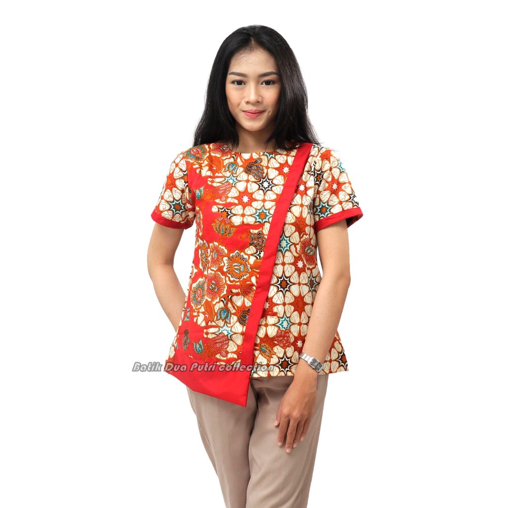 Batik Wanita Atasan Blouse Motif Bunga READY S-M-L-XL-XXL-3L-4L-5L By Batik Dua Putri Trend 2023