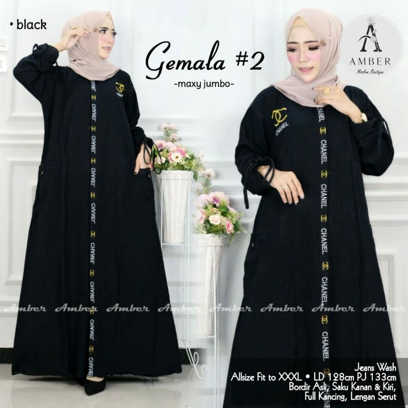 gamila gamis jumbo jeans wash - fashion muslim - dress wanita bordir - casual dress - pakaian wanita