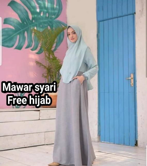gamis syar'i gracella full ceruty warna biru muda ungu motif polos ukuran jumbo /xl murah