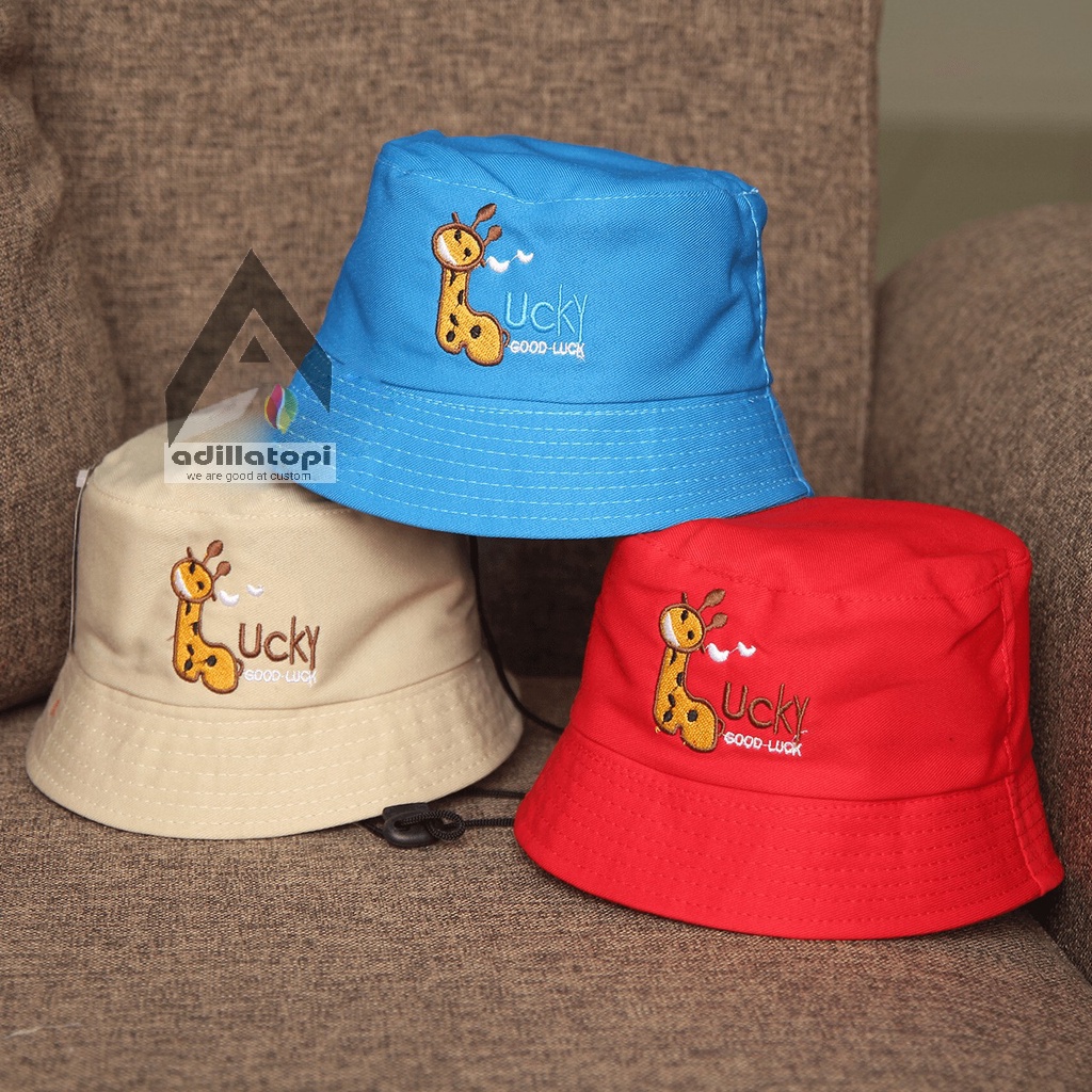 Topi Bucket anak motif jerapah || bucket anak good lucky pakai tali || bucket anak tali || good lucky || usia 2 sampai 8 tahun