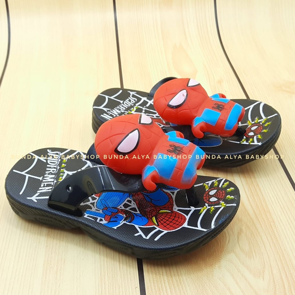 Sandal Anak Laki Jepit IMPORT Usia 1 2 3 Tahun Size 24 - 29 HITAM - Sendal Anak Cowok Superhero Karet Anti Licin