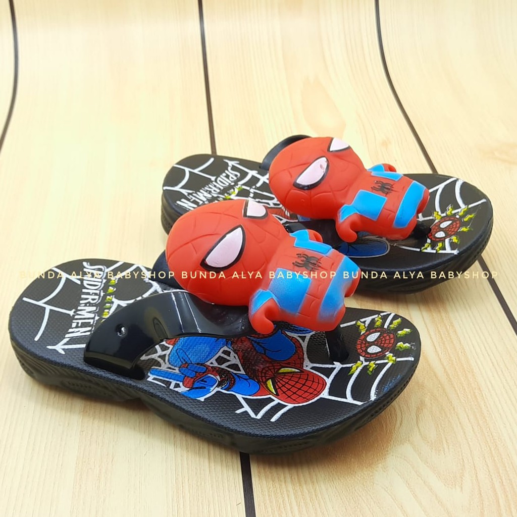 Sandal Anak Laki Jepit IMPORT Usia 1 2 3 Tahun Size 24 - 29 HITAM - Sendal Anak Cowok Superhero Karet Anti Licin