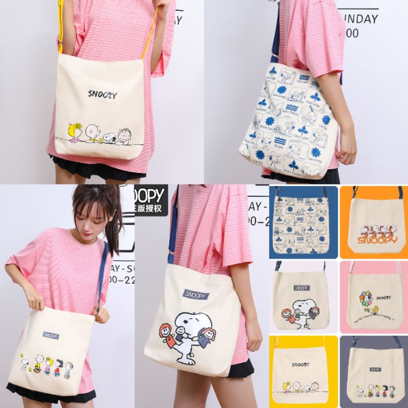 Tas Selempang Sling Bag Kanvas ORI Peanuts Karakter Snoopy