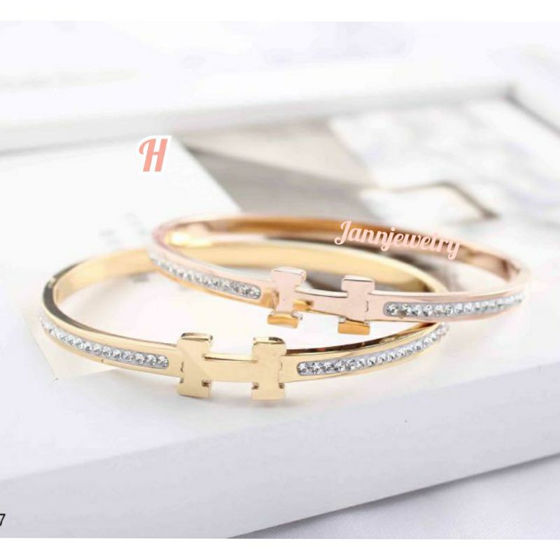 Gelang bangle titanium korea simple cantik permata GBT-33