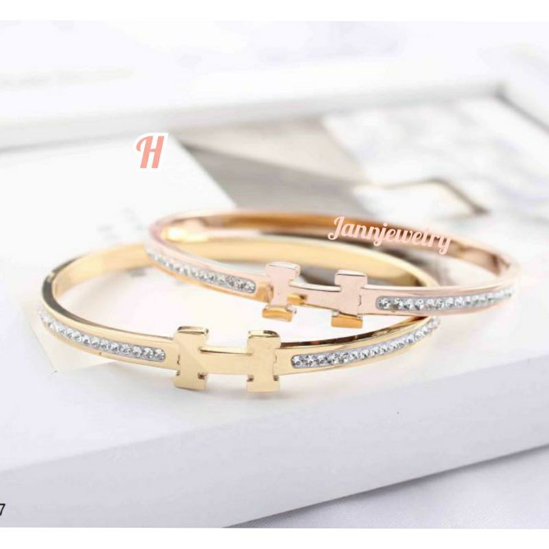 Gelang bangle titanium korea simple cantik permata GBT-33