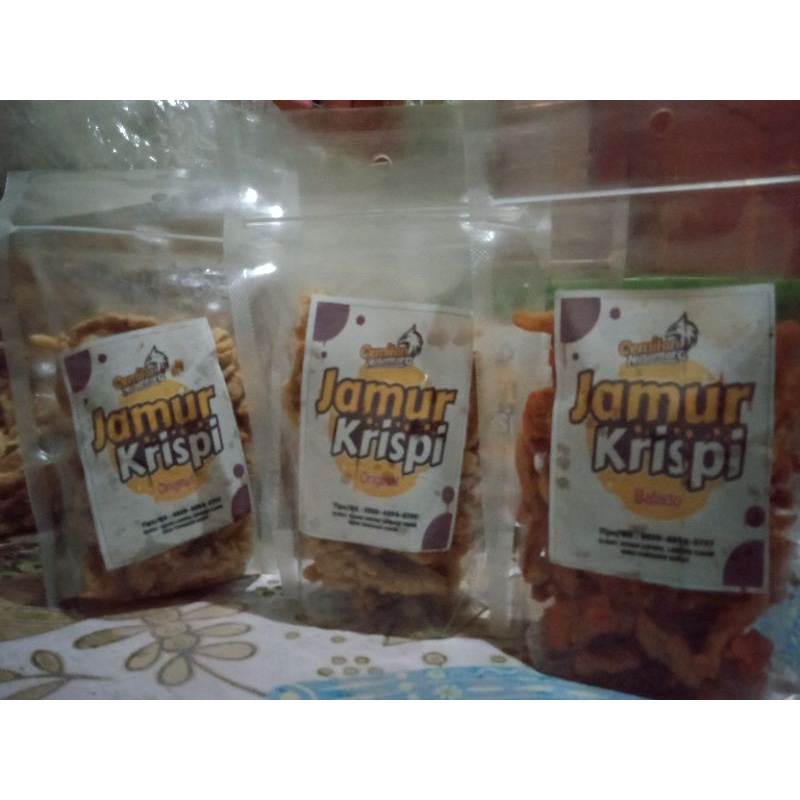 

Jamur kerispi Original dan balado, snack, makanan ringan