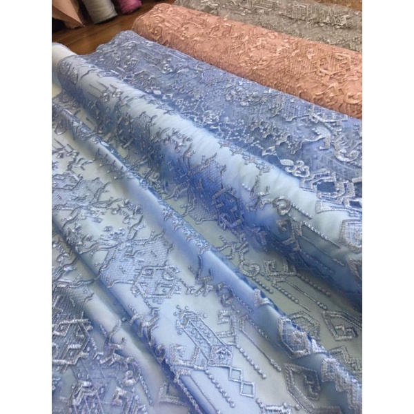 Tile Kebaya Exclusive Maison  Full Bordir by Designer Saptodjojo Warna Biru Muda Ice Blue