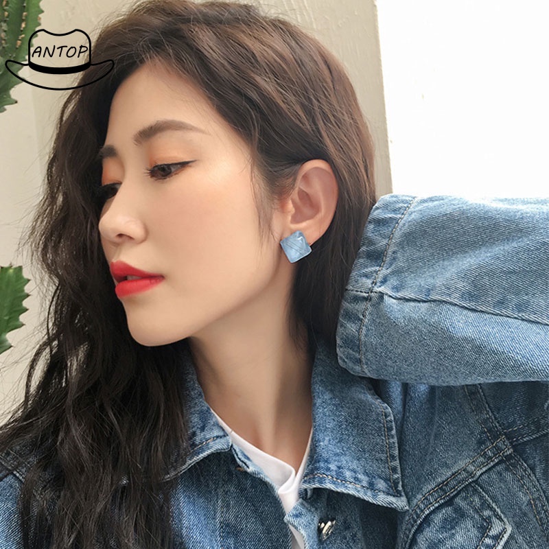 Fashion Wanita Aksesoris Tremella Pin Anting Akrilik Persegi Earrings Ladies Accesories ANTOP