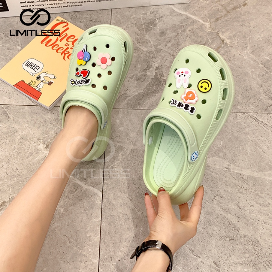Jual Sandal Crocs Wanita Selop Wedges Sandal Fuji Viral Karakter