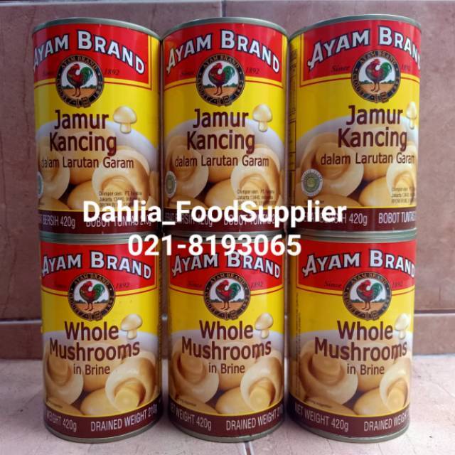 

JAMUR KANCING ayam brand 420GR - whole mushroom in brine - jamur kancing kalengan - jamur murah