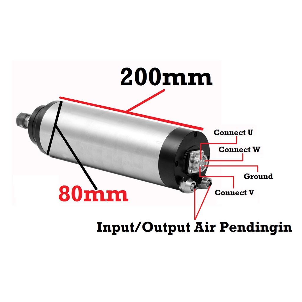 [HAEBOT] Spindle Motor 2.2KW 220V 380V ER20 ER20 Water Cooled 24000rpm 2200W CNC Mini DIY Torsi Tinggi Kuat High Speed Power