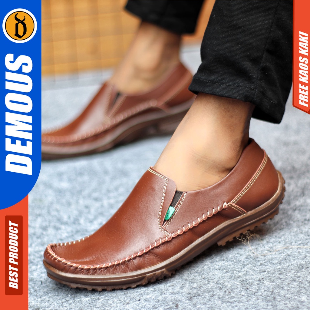 Sepatu Slip On Pria Sepatu Casual Pria Formal Kulit Asli Sepatu Pantofel Kerja Kantor Kuliah Kondangan Sepatu Slop Pria Sepatu Hitam Pria DEMOUS SLIDERZ