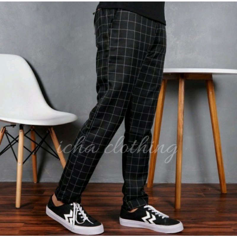 (harga promo) CELANA PANJANG CHINO TARTAN/KOTAK KOTAK 27-35 termurah