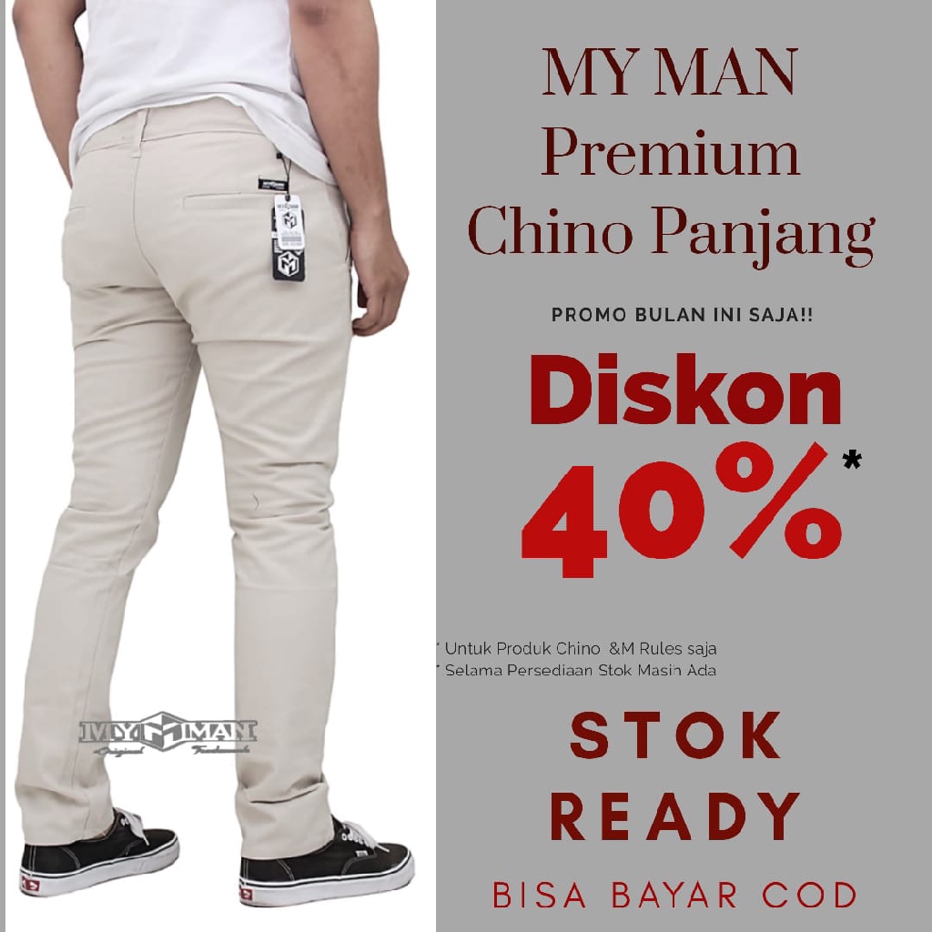 Denim Celana  Panjang  Chino  Cowok warna Creem Chino  Panjang  