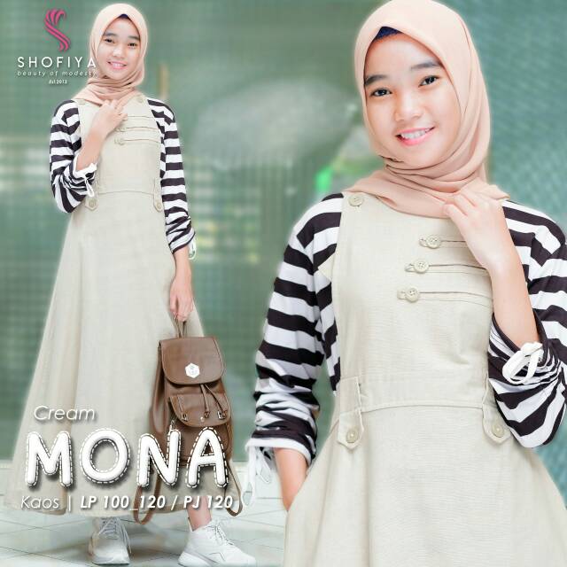 Gamis Dress Inner dan Outer Muslim Harian Kondangan Mona Teen Ori Shofiya Gamis Remaja Cream