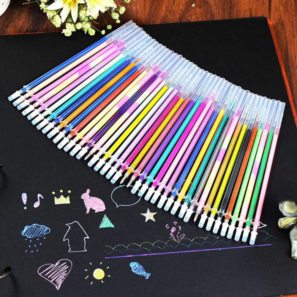 Chookyy 24/36/48PCS Isi Ulang Alat Tulis Menggambar Kuas Cat Air Perlengkapan Lukisan Glitter Pen