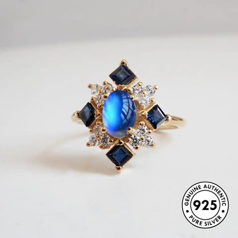 Cincin Lapis Silver 925 Dengan Batu Bulan Untuk Wanita