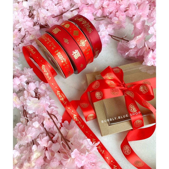 

PER METER Pita kado chinese new year Gift box motif imlek tahun baru ribbon wrap merah hadiah hampers imlek lunar new year good fortune xin nian gong xi fa cai