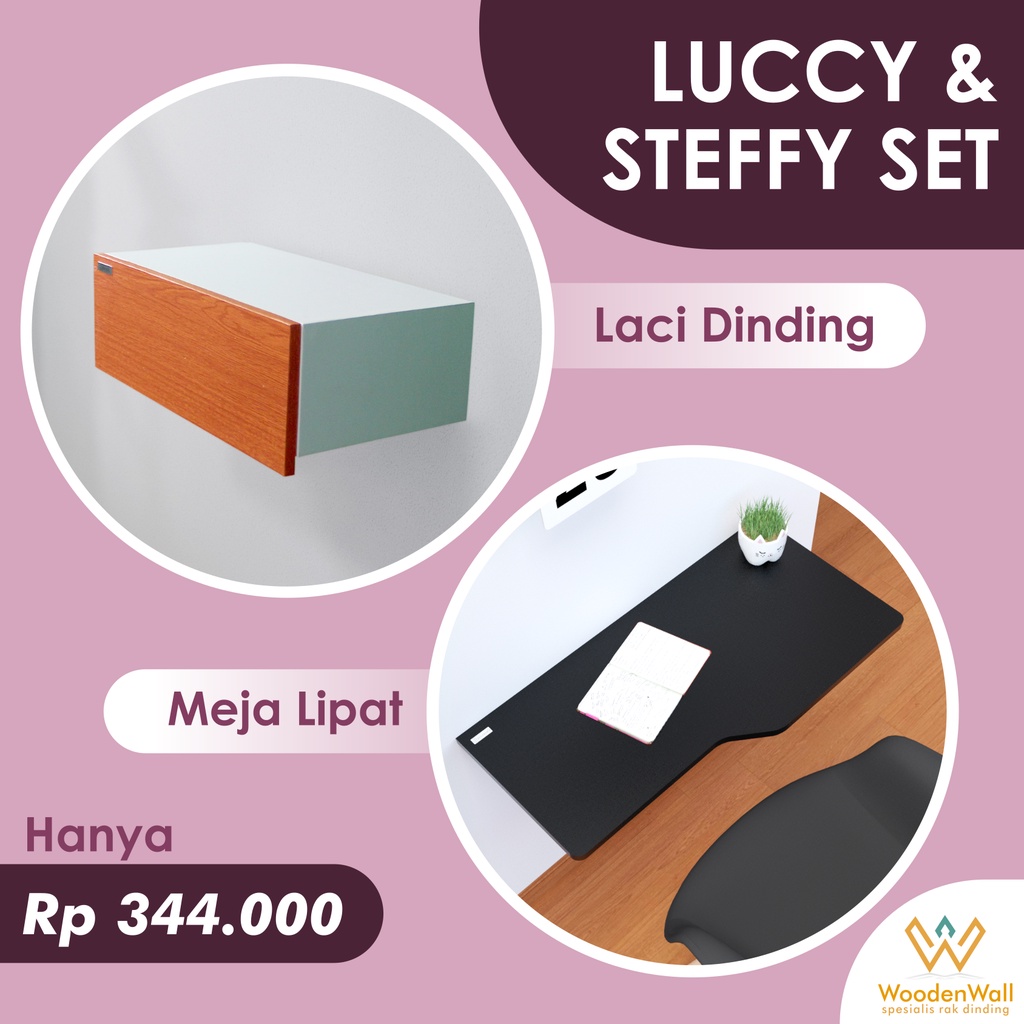 Laci Tempel Dinding Laci Penyimpanan Serbaguna Minimalis Storage Table Uk. 40x20x12cm dan Meja Kerja