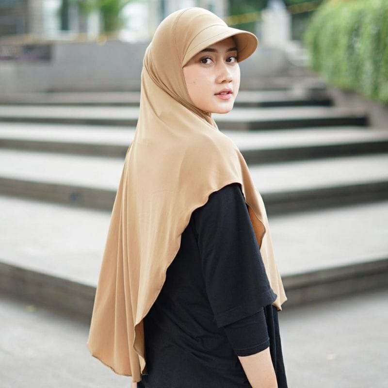 Hijab Topi Sporty dewasa Jilbab Instan Jersey hijab Olahraga Trendi Terbaru (Hijab Topi)-1