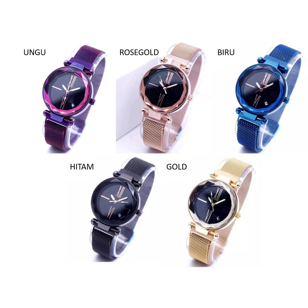 FYGALERYSURABAYA J137 Jam Tangan Analog Casual Rantai Magnet Fashion Wanita Tanggal / Non Tanggal