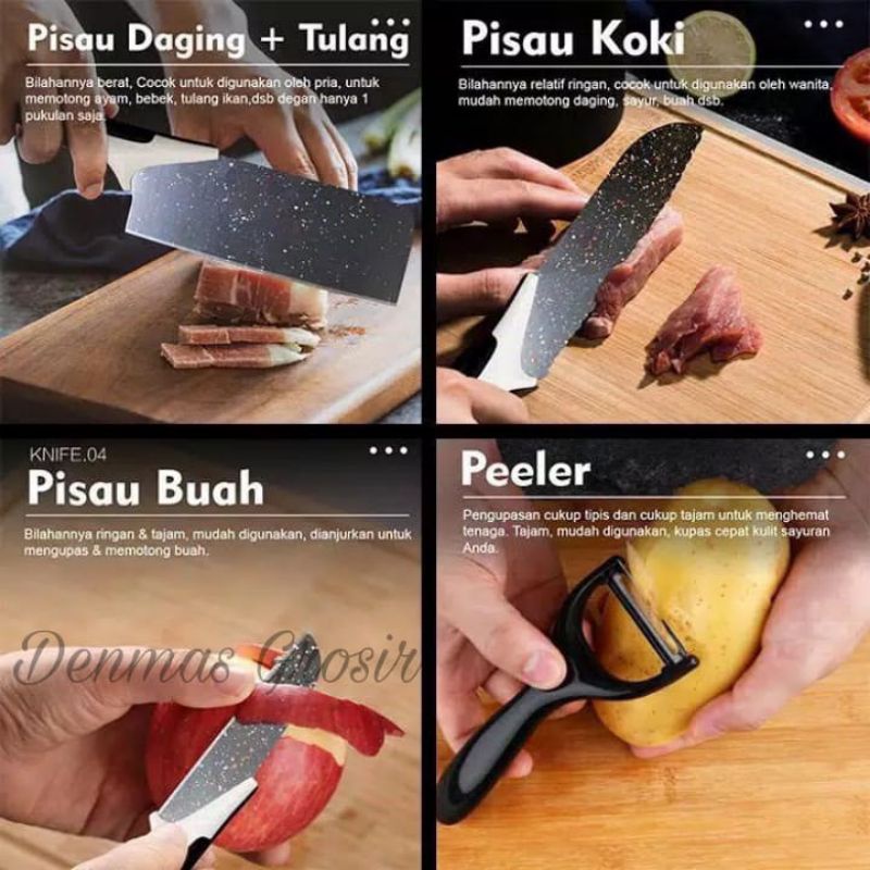 (COD) Pisau Set Dapur 5 pcs / Pisau Dapur Anti Karat / Pisau Dapur murah