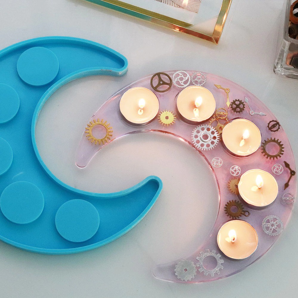 Cetakan Tempat Lilin Resin Silicone Mold Model Bulan - 5042 - Blue