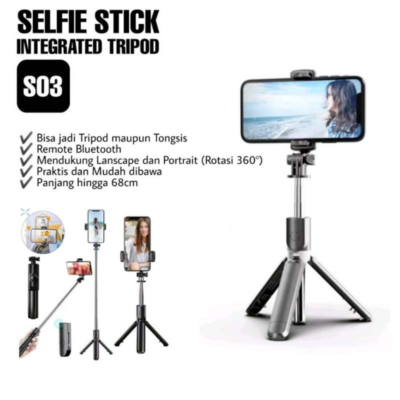 Jual SELFIE STICK INTEGRATED TRIPOD S03 TRIPOD TONGSIS 3IN1 DENGAN