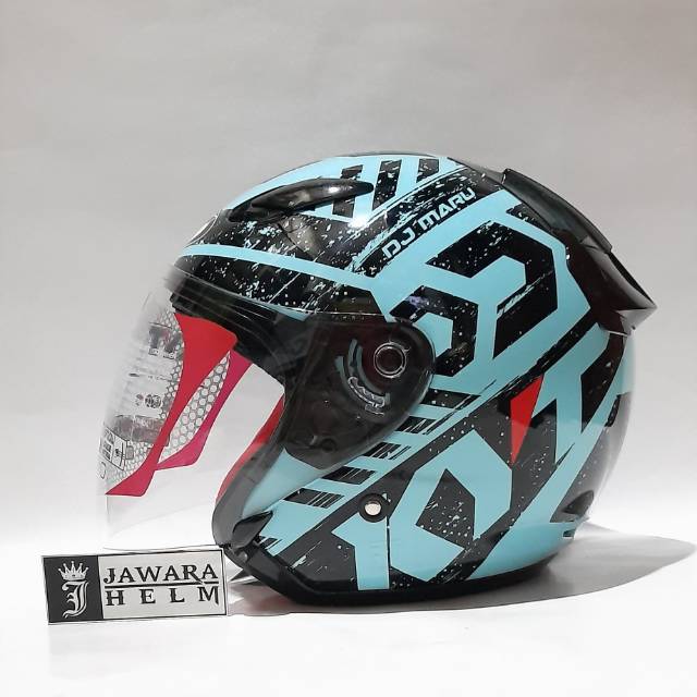 HELM KYT DJ MARU 16 MOTIF AQUA BLUE BLACK