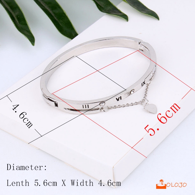 Gelang Bangle Mewah Bahan Stainless Steel dengan Hiasan Hati untuk Wanita