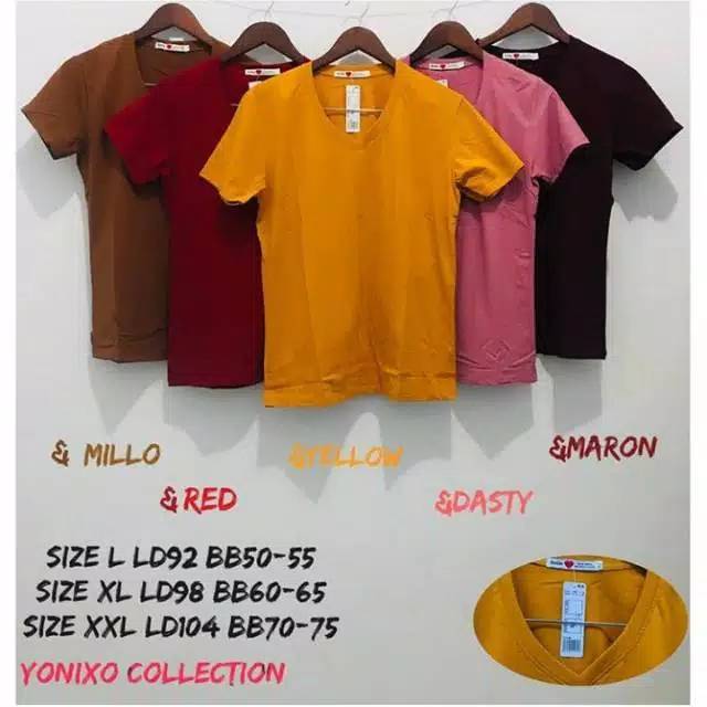 Kaos polos belle lengan pendek ori 100% uk L XL XXL krah v