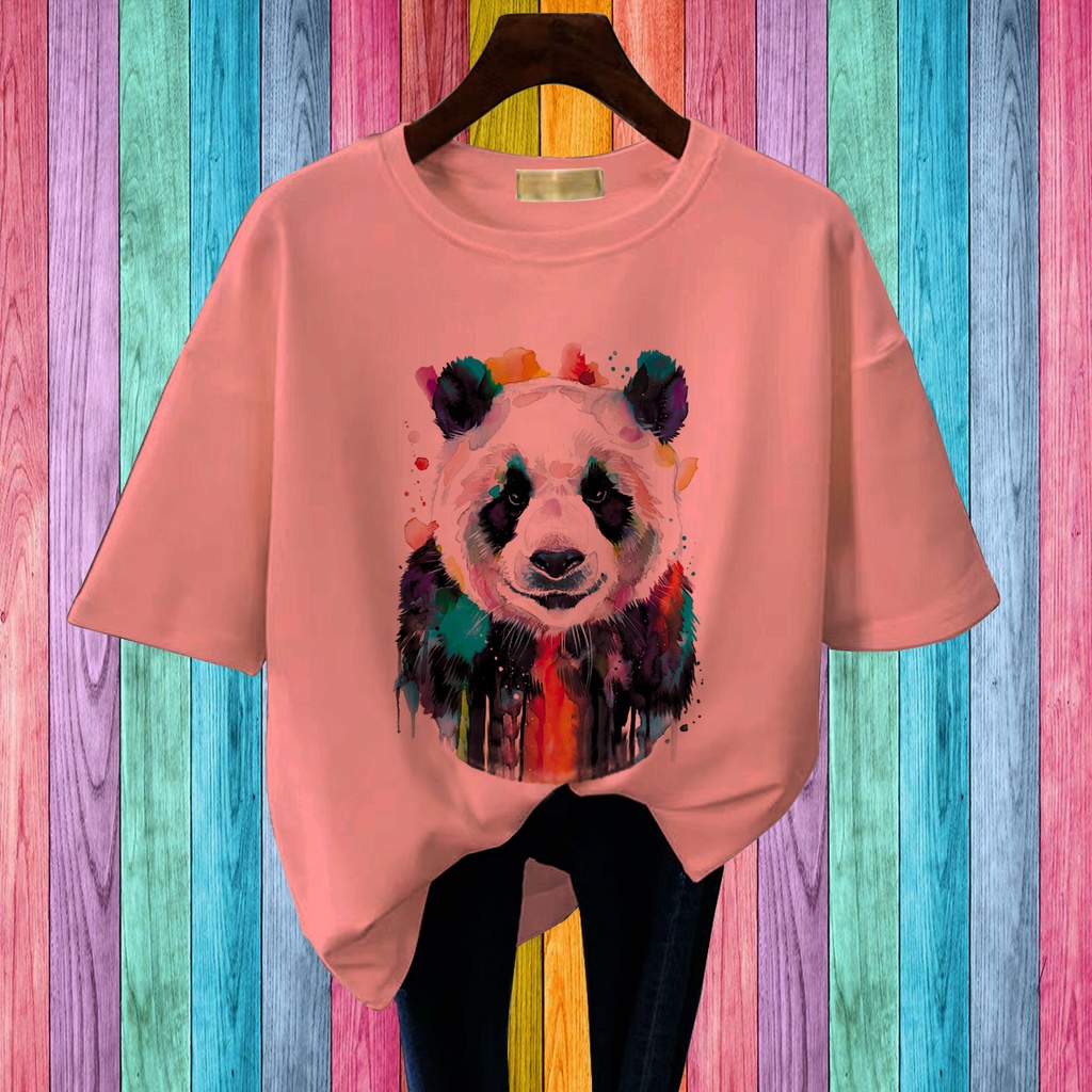 CALVIERO SHOP - BAJU KAOS WANITA PRINT PANDA WATER COLOR CASUAL