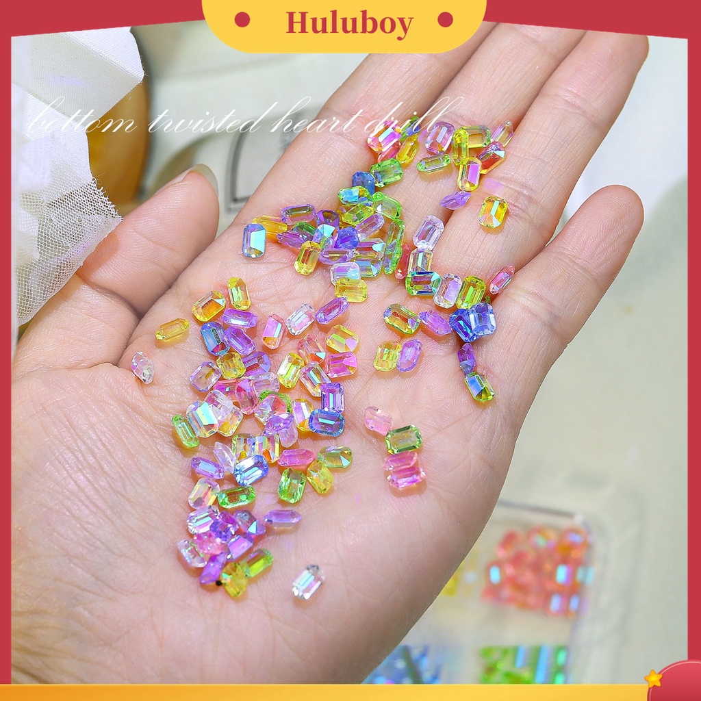 Huluboy Huluboy♡ 100 Pcs Perhiasan Kuku Berlian Imitasi Bentuk Persegi Untuk Wanita