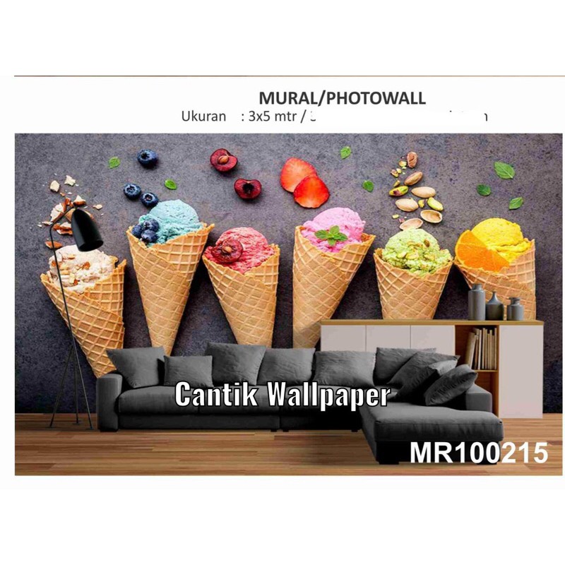 Photowall Mural Dinding 3D Wallpaper Mural Ice Cream Artistik Cafe Cappuchino