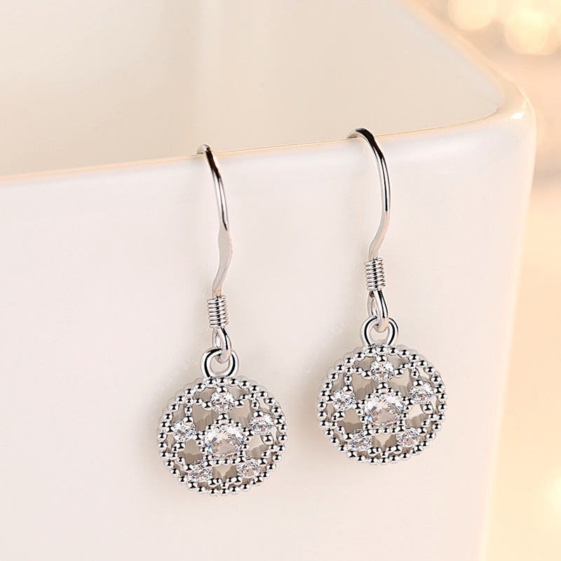 Anting Perak 925 Wanita Bulat Anting-Anting teratai Perhiasan Fashion