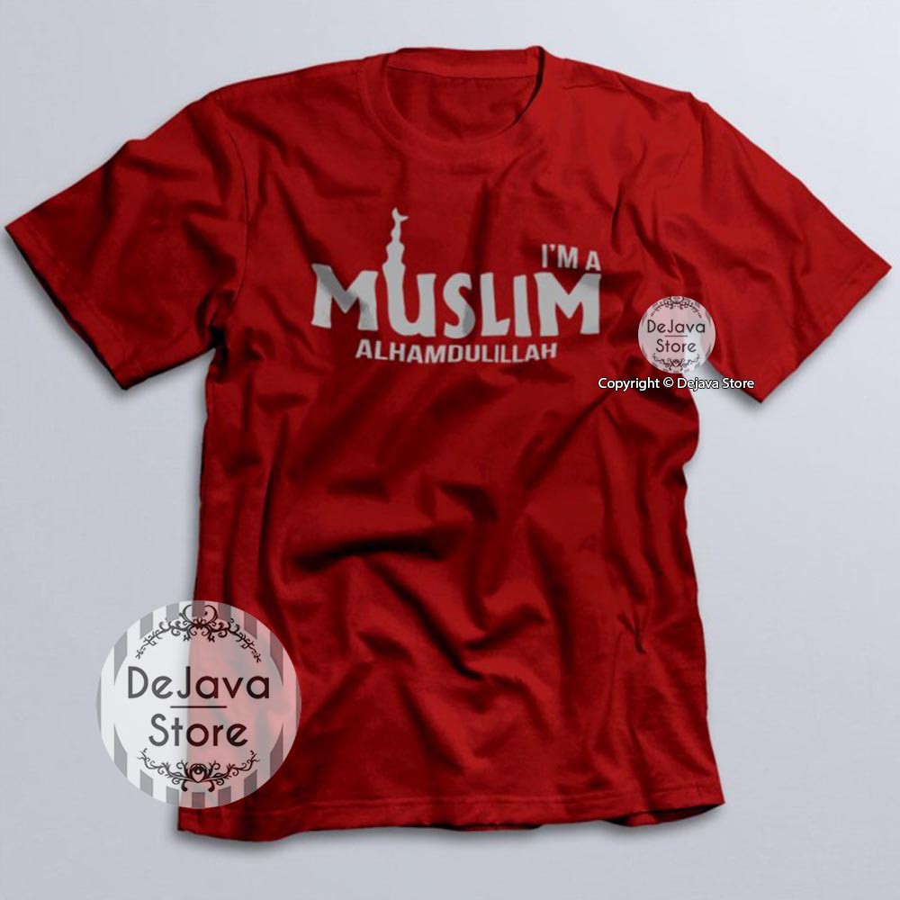 Kaos Dakwah Islami IAM MUSLIM ALHAMDULILLAH Baju Santri Religi Tshirt Distro Muslim | 1069-MAROON