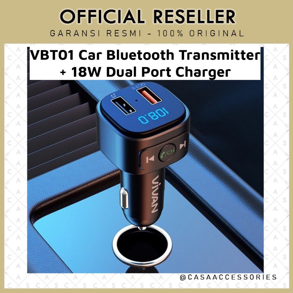 Vivan VBT01 Car Bluetooth Transmitter Charger 18W USB Music Player / Car Charger Fast Charging 18W