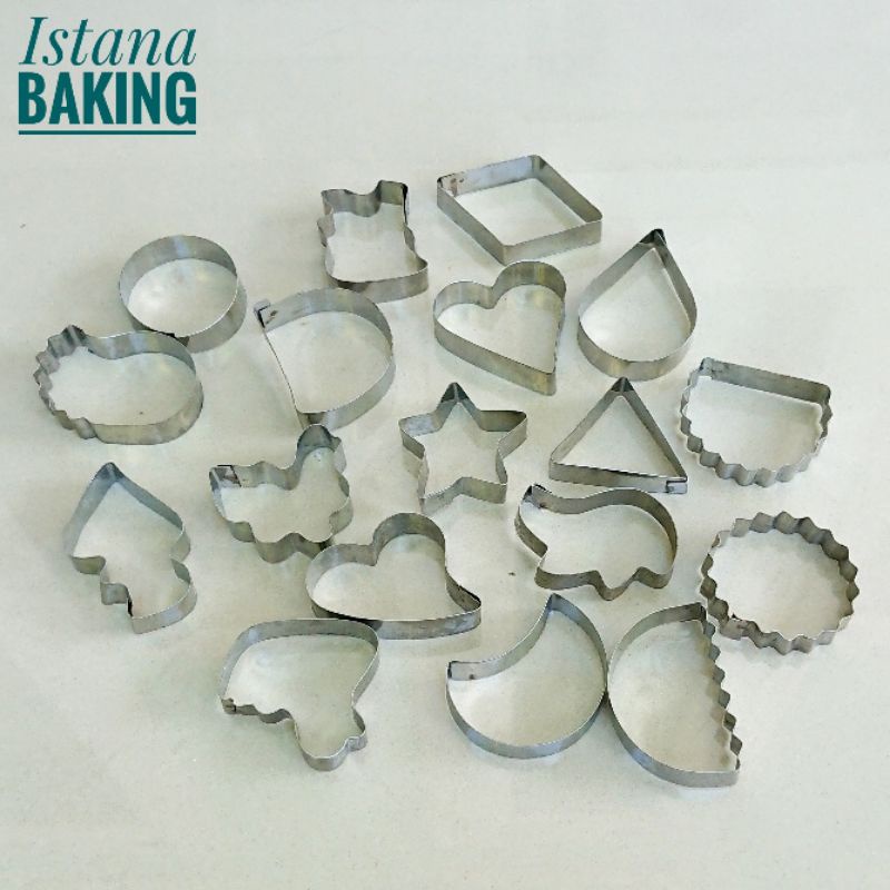 18pcs Cetakan Kue Kering Nastar Roti Kacang Cookie Cutter Stainless Aneka Bentuk