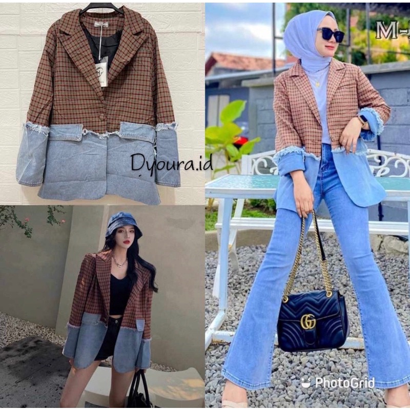 PREMIUM ORI IMPORT BKK NABILA BLAZER KOTAK MIX SOFTJEANS / blazer wanita / blazer murah / blazer wanita korea / blazer korea / blazer wanita / blazer